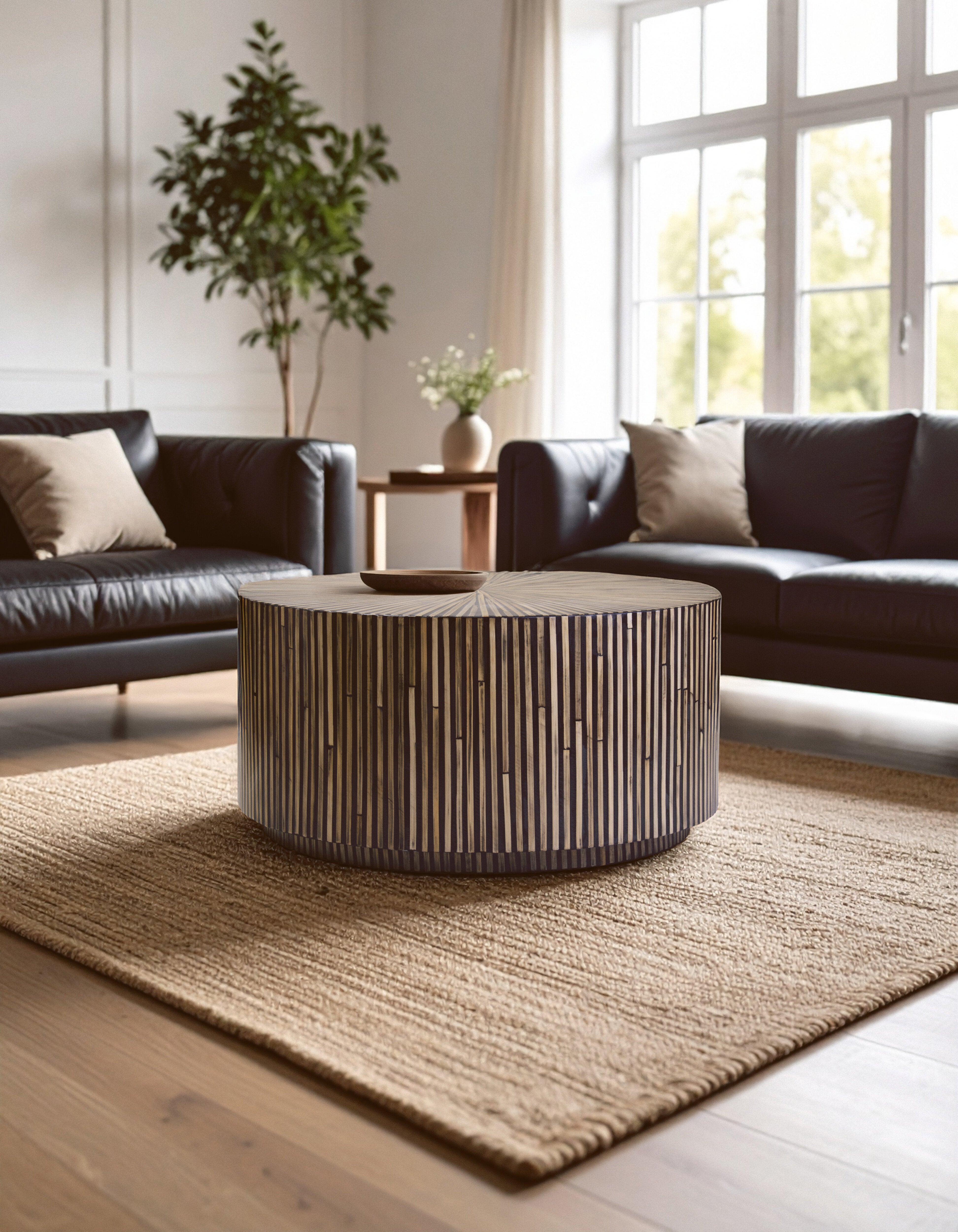 Antibes Bamboo Inlay Round Coffee Table